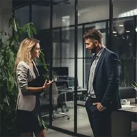 man talking with a woman