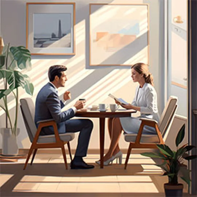 man talking to a female financial advisor