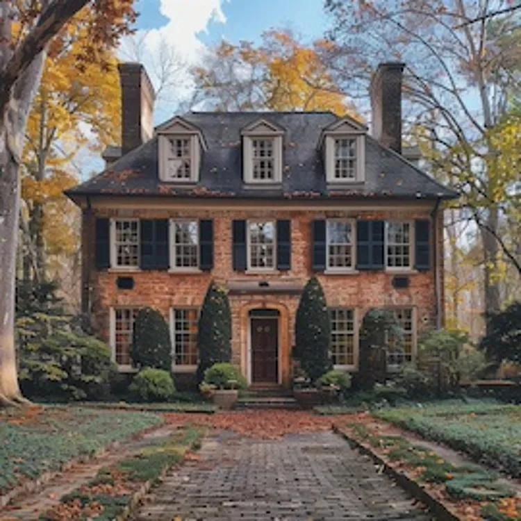 a house with a cobblestone path in front