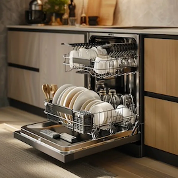 an open dishwasher with two drawers