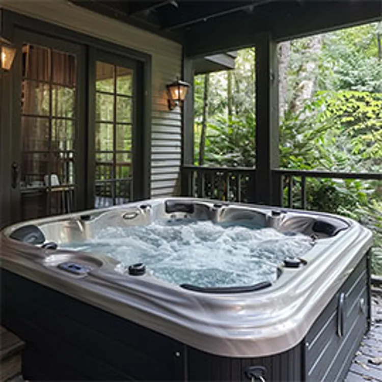hot tub in a covered patio of a home