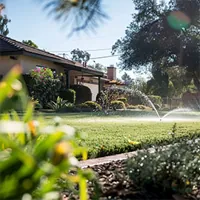 working sprinkler system on the lawn