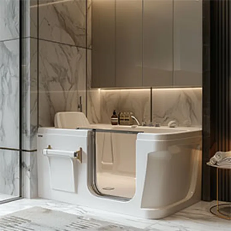 walk-in bathtub with glass enclosure