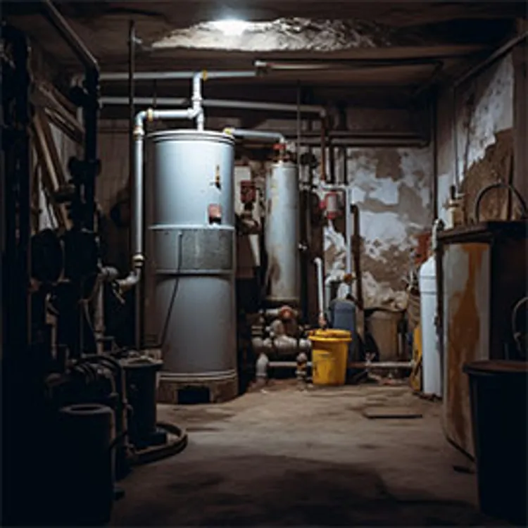 old water heater inside a home