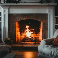 fire lit in a living room fireplace