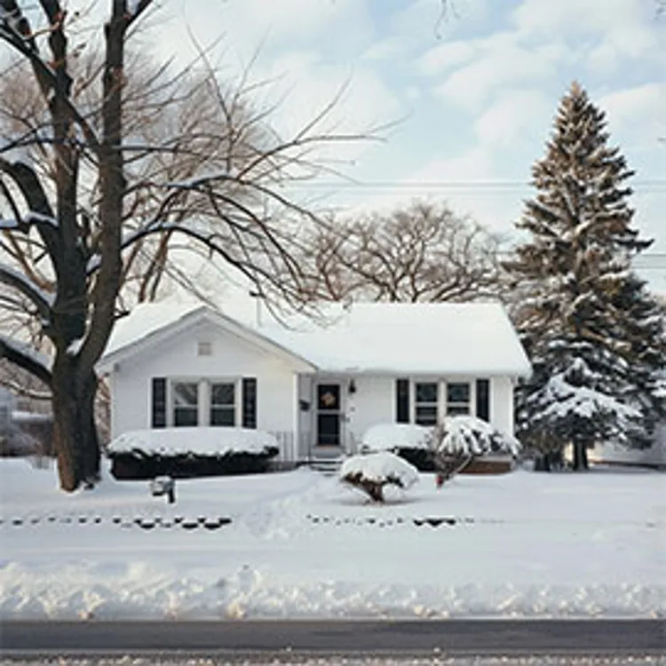 a home with front yard covered with snow