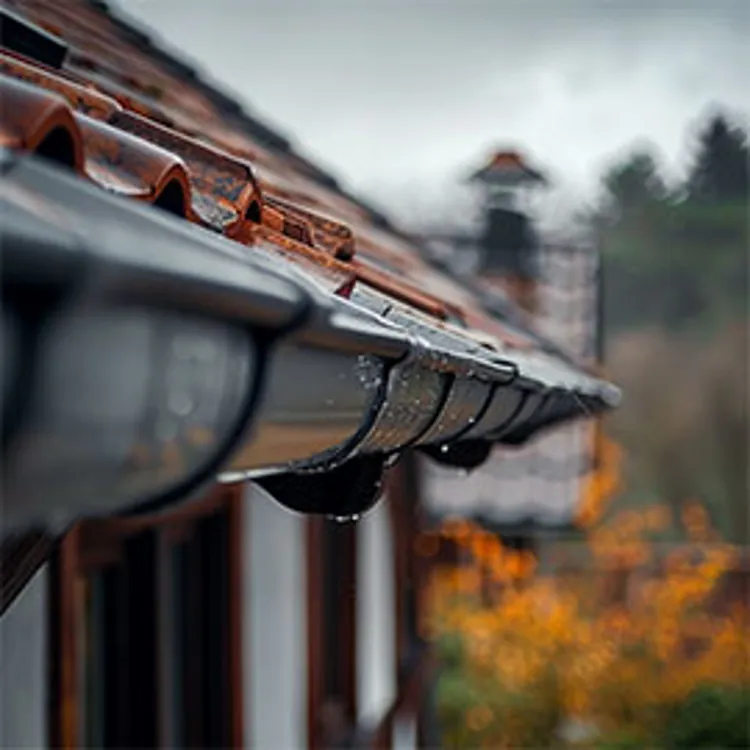 close-up image of roof gutters