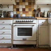 old-style dilapidated gas range