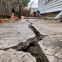 large cracks on the ground by the house foundation