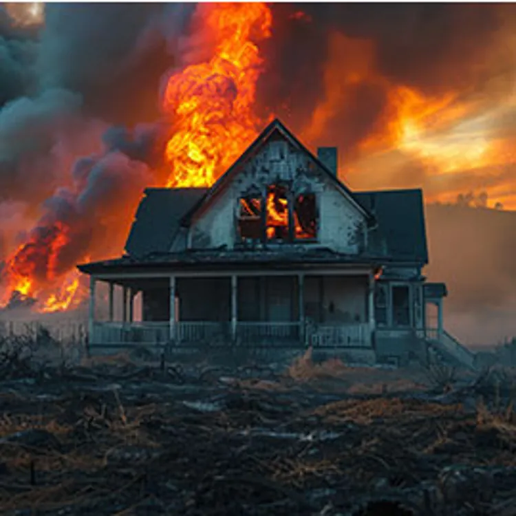 House damaged by on-going wildfire
