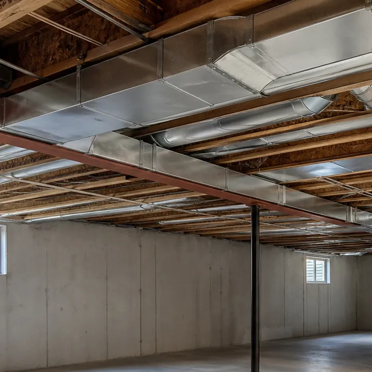 unfinished basement with exposed ducts