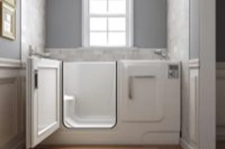 an open walk-in tub installed by a window