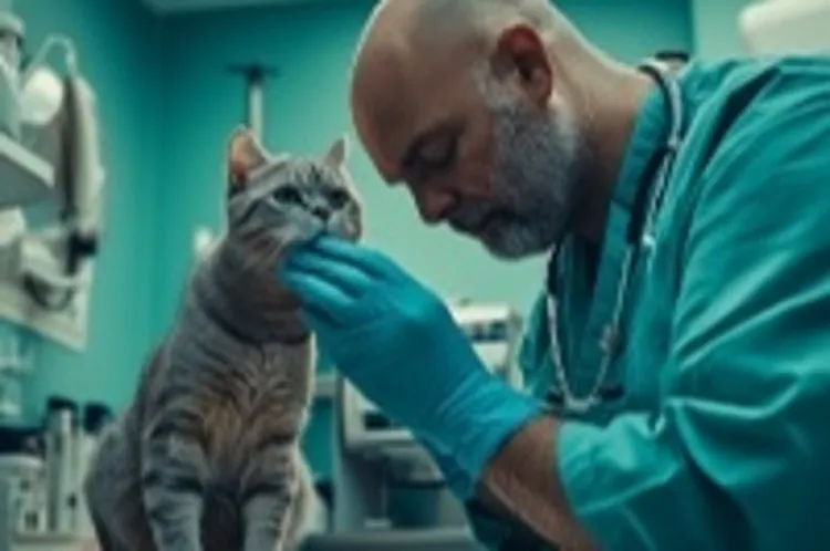 a vet doing a check up on a cat
