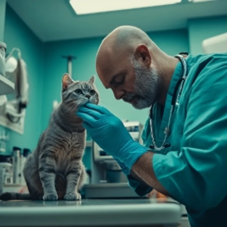 a vet doing a check up on a cat