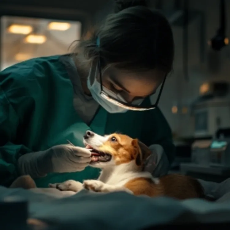 a vet inspecting a dog's mouth