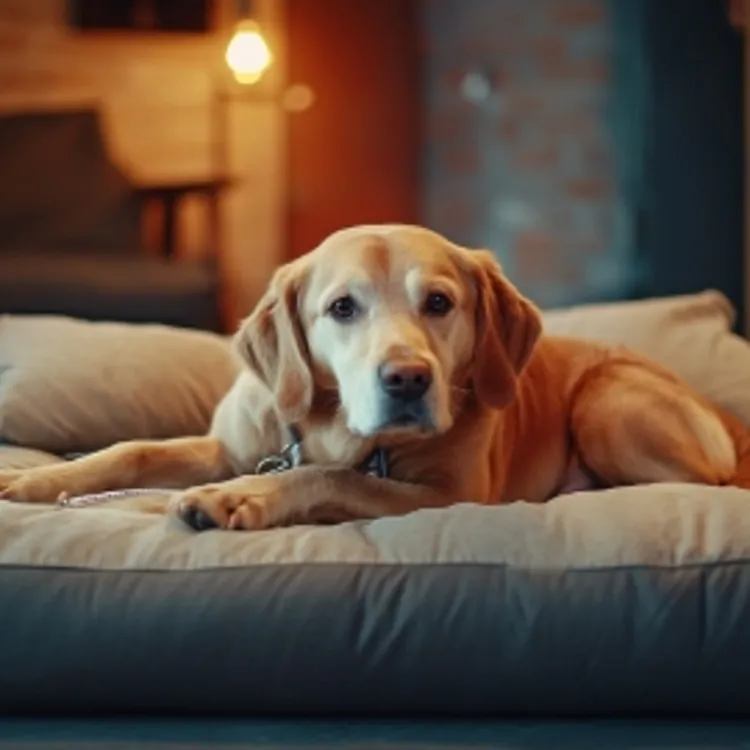a dog on a dog bed