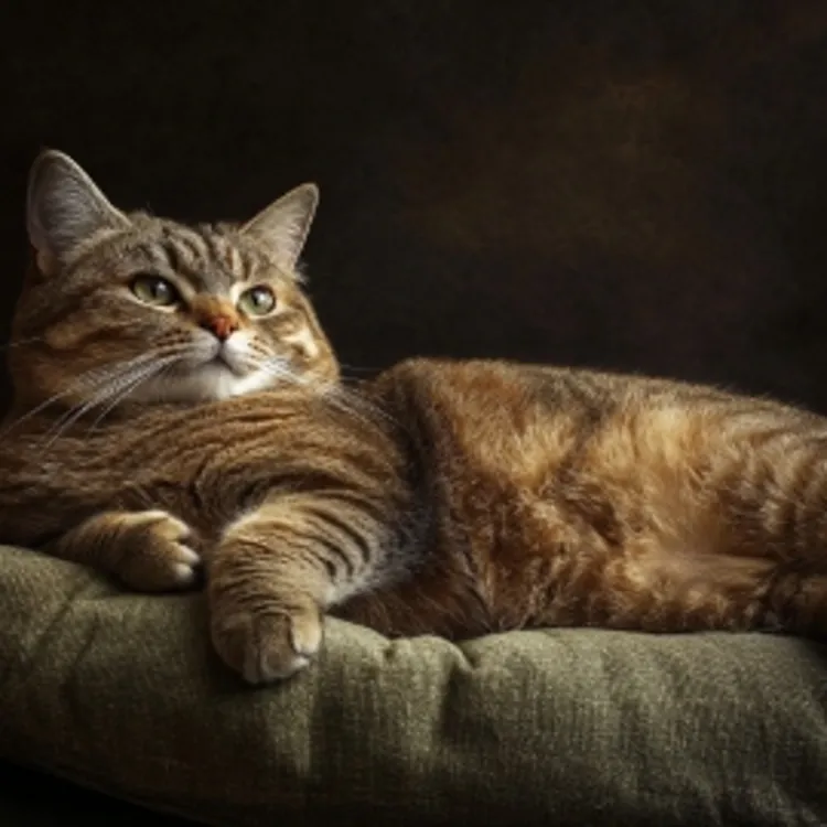 a pregnant cat lying on its side