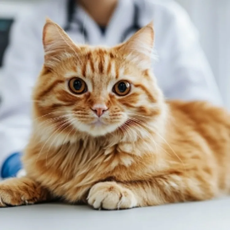 a ginger cat on a vet's table