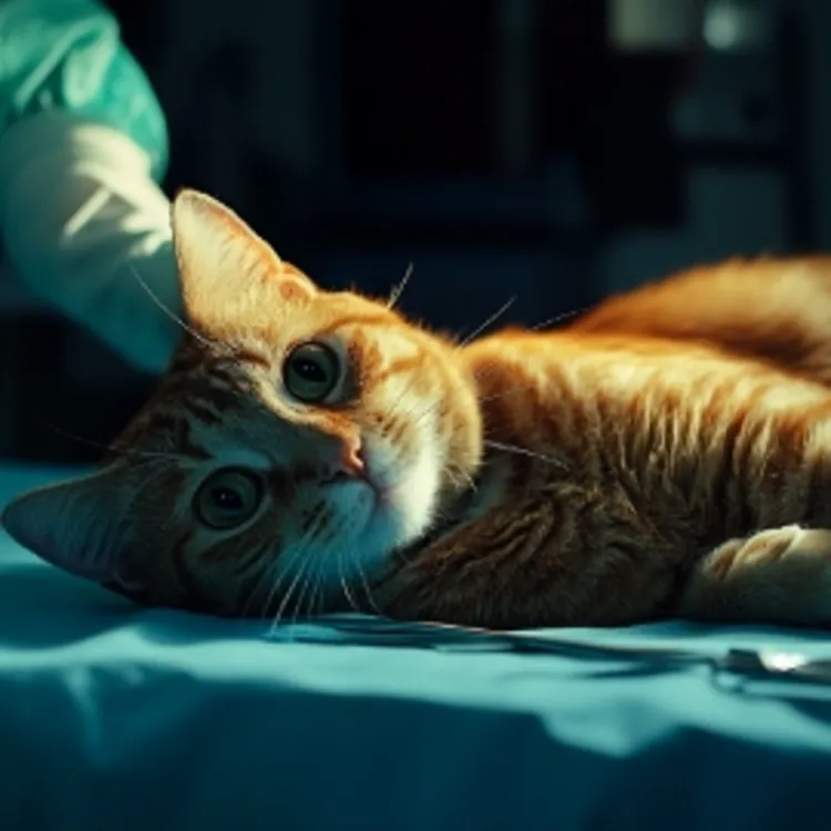 a cat lying on an operating table