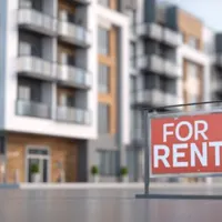 a rental sign displayed on the pavement