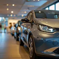 electric cars displayed in a dealership