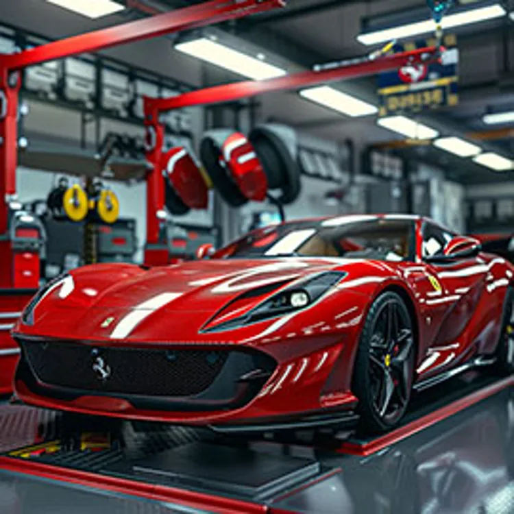 red ferrari in tire shop
