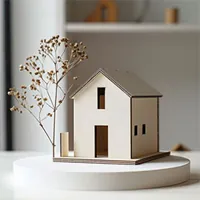 model of wooden house with tree on a stand