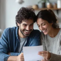 excited couple going over loan papers
