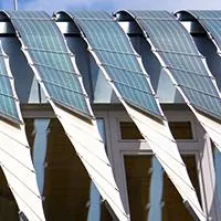 flexible solar panels on an oddly shaped building