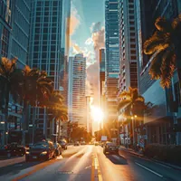 sun rays between two buildings