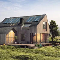 modern villa house with solar panels