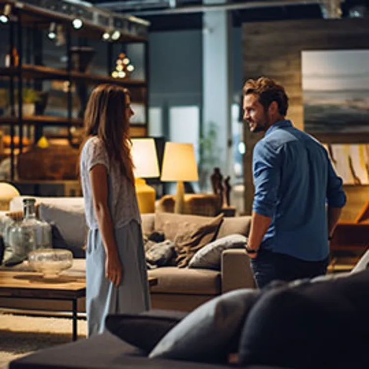 couple looking at furniture at a store