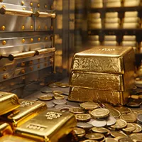 gold bars, coins and bullions inside a vault