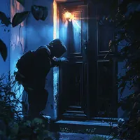 a burglar trying to open a door of a house