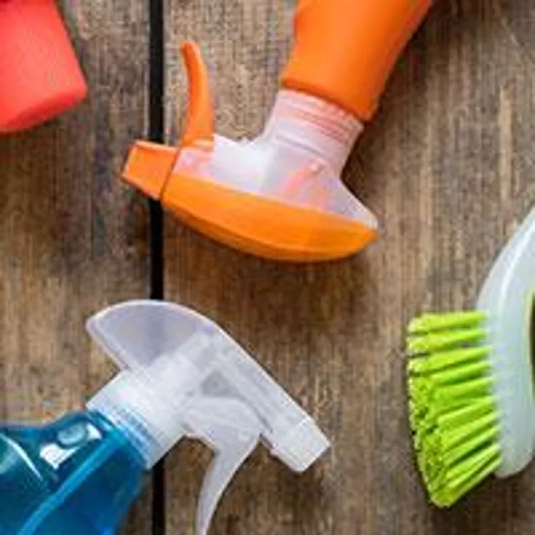 cleaning supplies laid out on a table