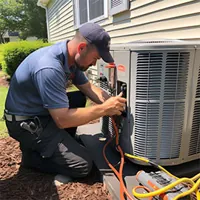 hvac technician working on an external ac unit