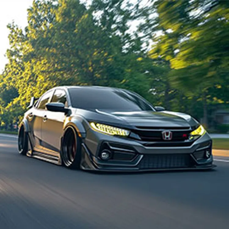lowered honda civic parked by the roadside