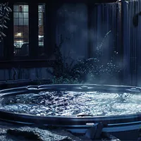 a hot tub at night