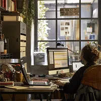 man working on computer doing taxes
