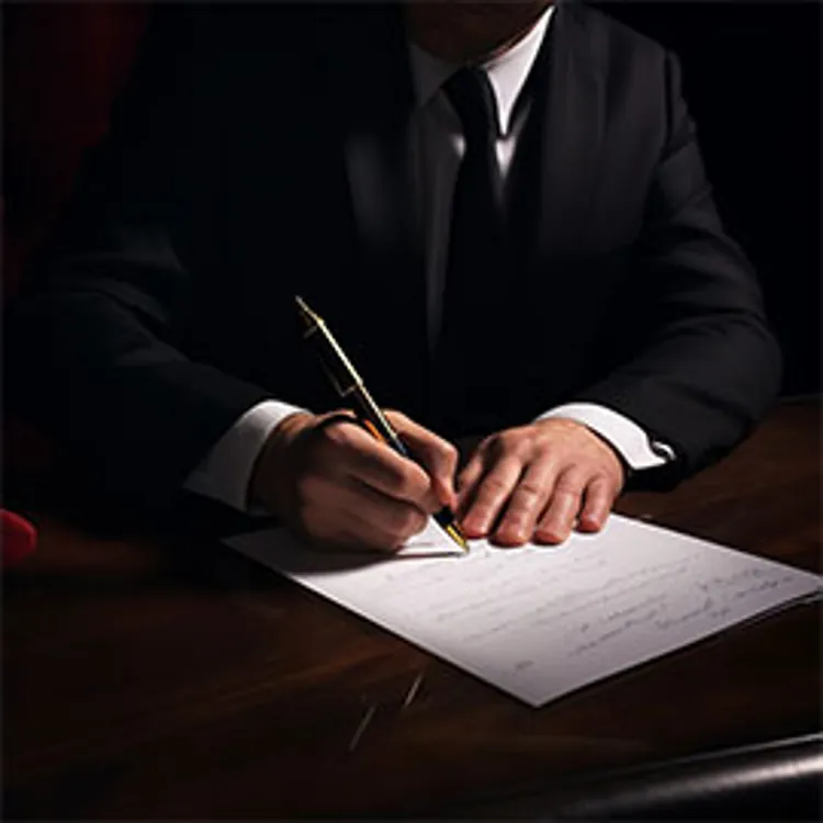 man signing a document