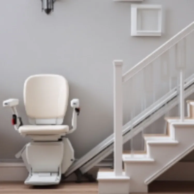 a stair lift parked at the bottom of a staircase