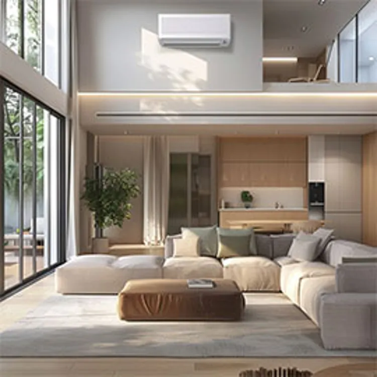 modern living room area with floor-to-ceiling windows