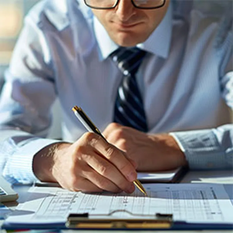 man writing on paperwork