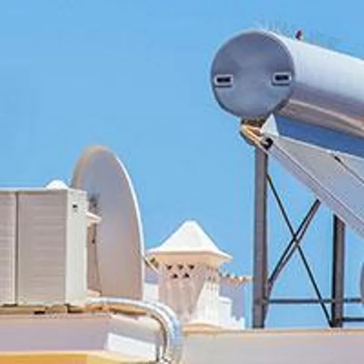 solar panels and air conditioning on roof