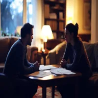 couple discussing debt matters with their divorce plan