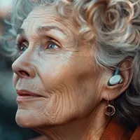 an elderly woman wearing hearing aids
