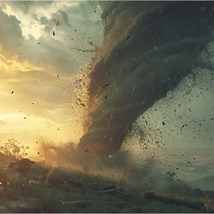 a tornado wreaking havoc on an open field