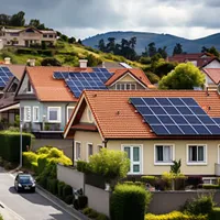 suburban homes with solar panels on roofs