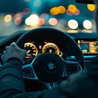 close up image of a hand on a steering wheel
