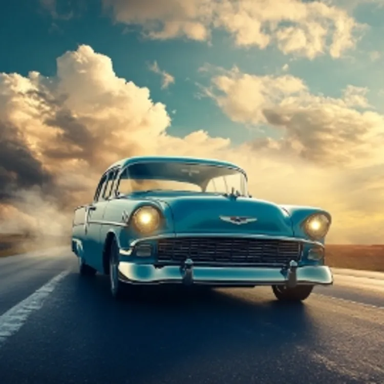 a classic car on a highway